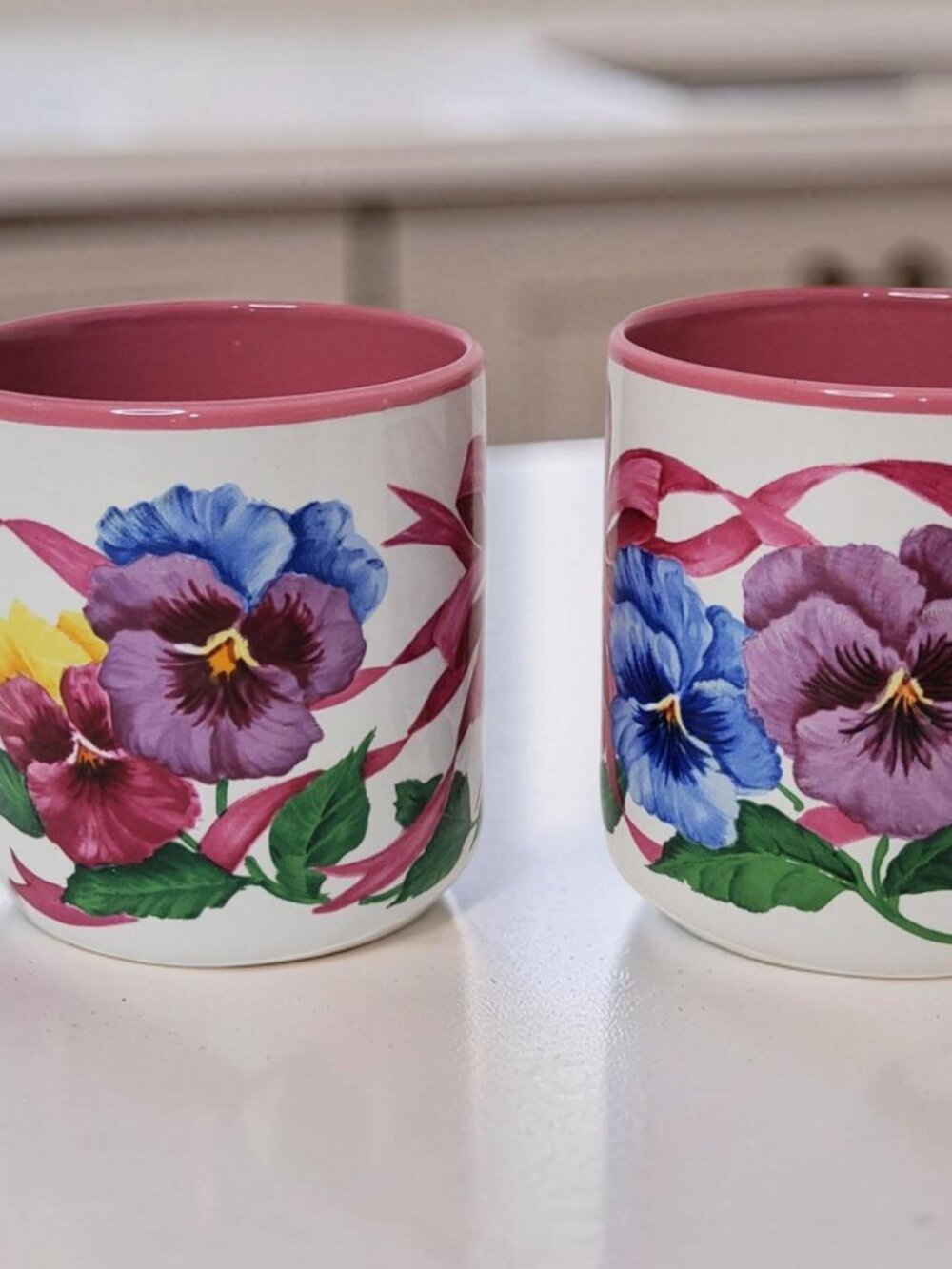 Vintage Jane Bowen Pansy Floral Coffee Mugs -set of 2 - by Flowers, Inc. Balloon